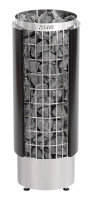 Finnische Massivholz Sauna-Kabine aus 40mm Fichte mit 10mm ESG-Glasfront und Harvia Technik