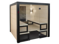 Harvia Solide Design Massivholz Sauna Kabine aus 49mm Fichte mit ESG-Glasfront und Harvia Technik