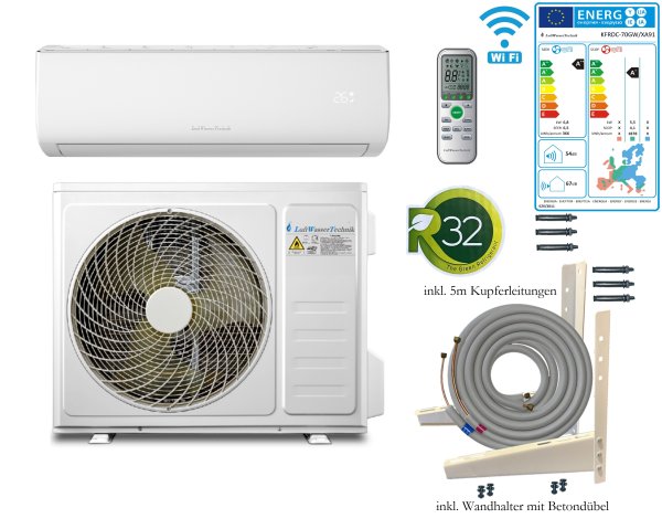 Split Klimaanlage LWT 24000 BTU mit K&auml;ltemittel R32 und WiFi (K&uuml;hlung 6,8 kW; Heizung 5,5 kW)