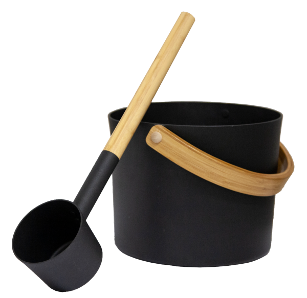 Harvia Sauna-Zubehörset schwarz Stahl matt mit Holzgriff Modell: SAC10111 2-teilig
