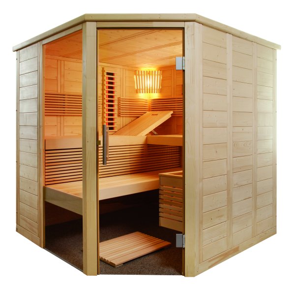 Massivsauna Sauna-Infra-Kombi Alaska Corner Infra+ ohne Saunaofen Gr&ouml;&szlig;e: 2060 x 2060 x 2040 mm