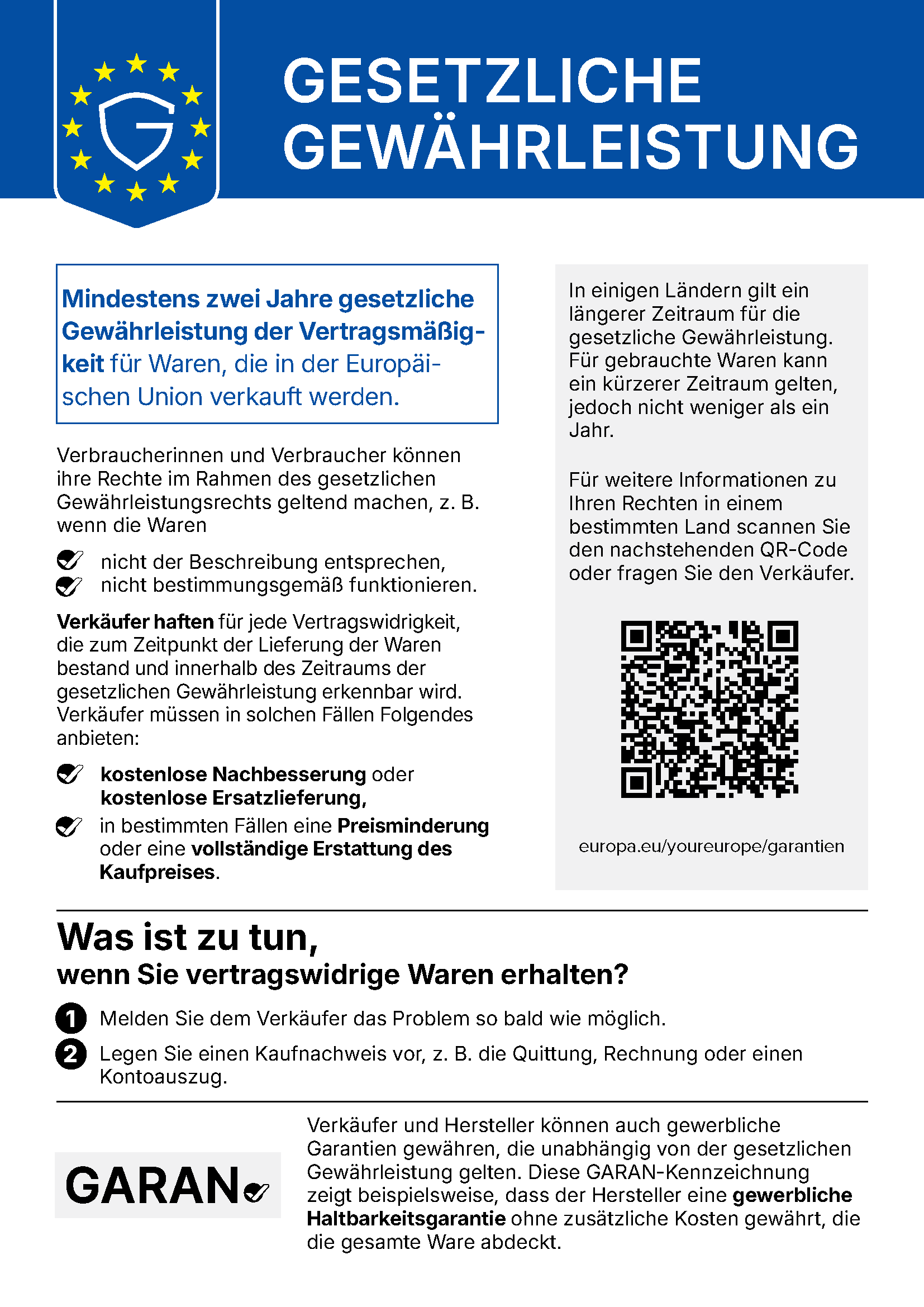 EU-Label zur gesetzlichen Gewährleistung